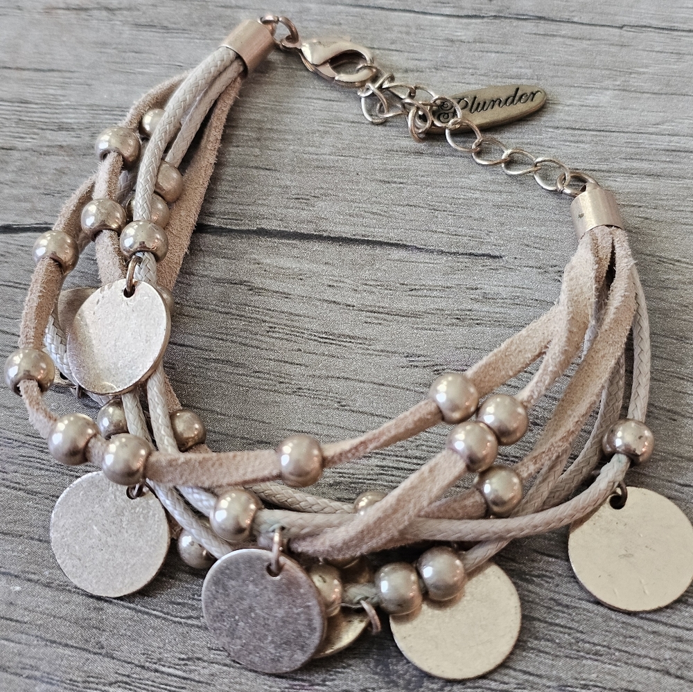 Plunder Design "Scarlett" bracelet. Leather Cord w/Gold Accents